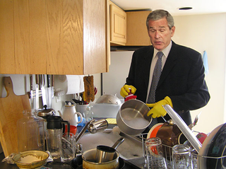 Bush surveyed the Baltimore area from Marine One Tuesday, making personal stops at the most troubled kitchens.